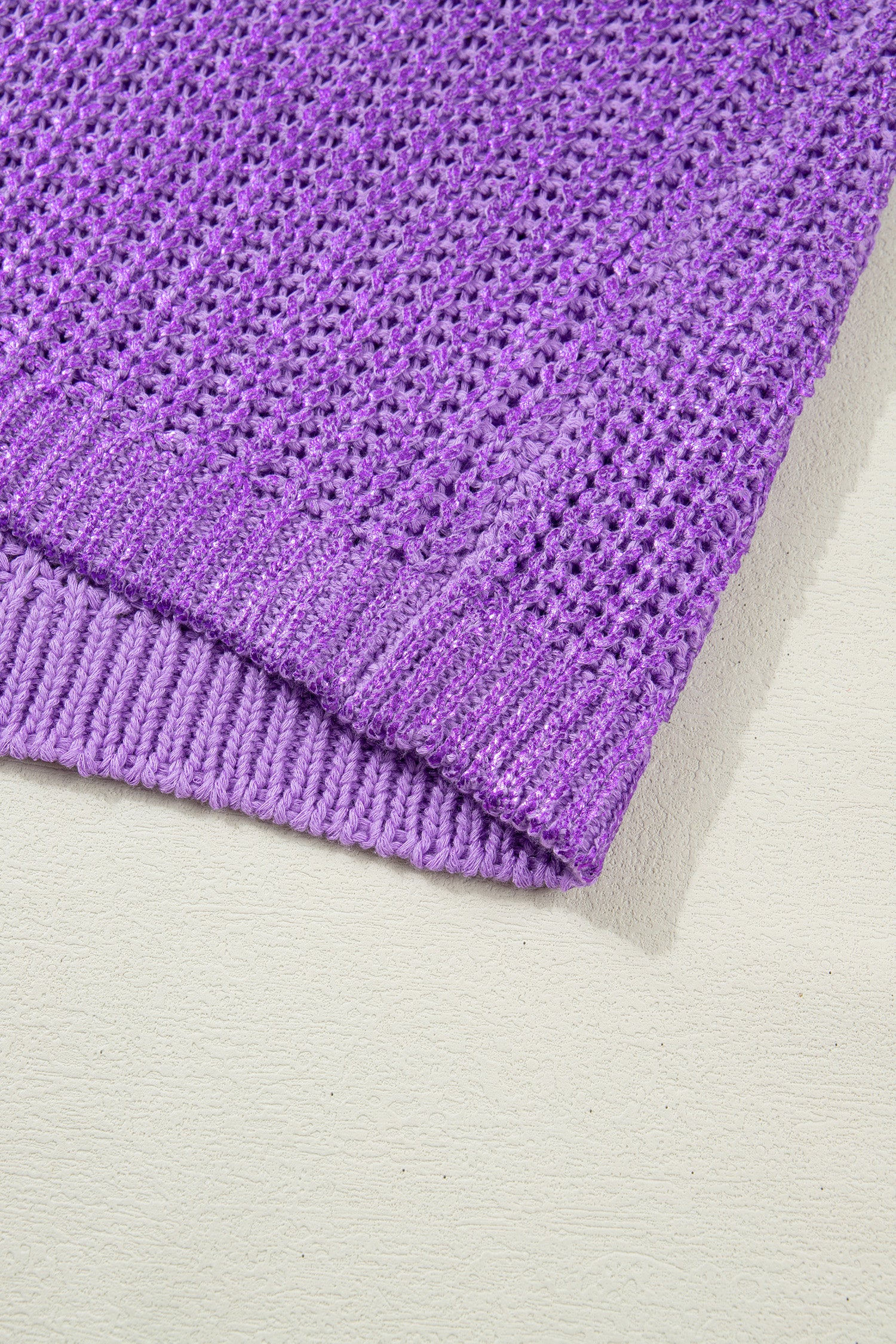 Wisteria Solid Color Knit High Neck Short Sleeve Sweater