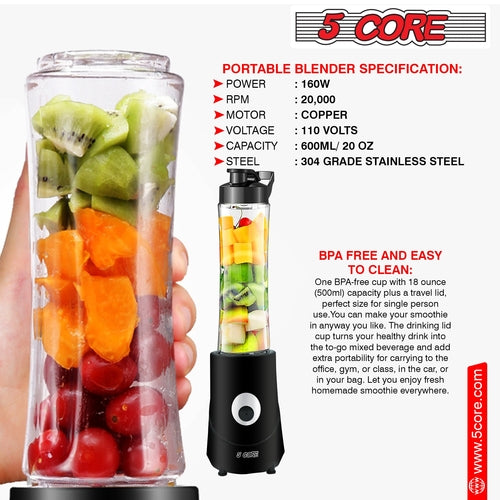 5Core Portable Personal Blender for Kitchen 20Oz Capacity 160W