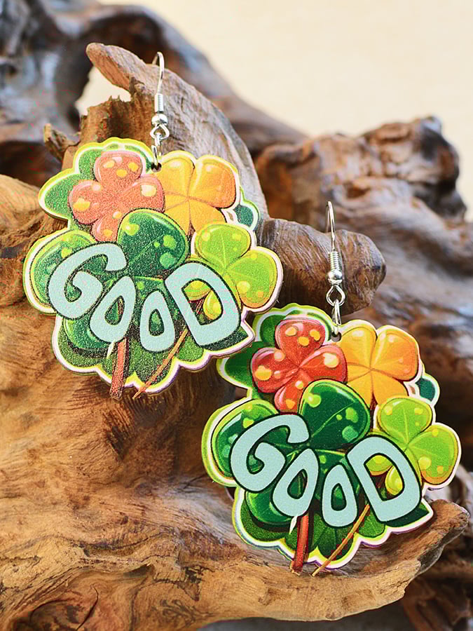 St. Patrick's Day Shamrock Wooden Coin Earrings