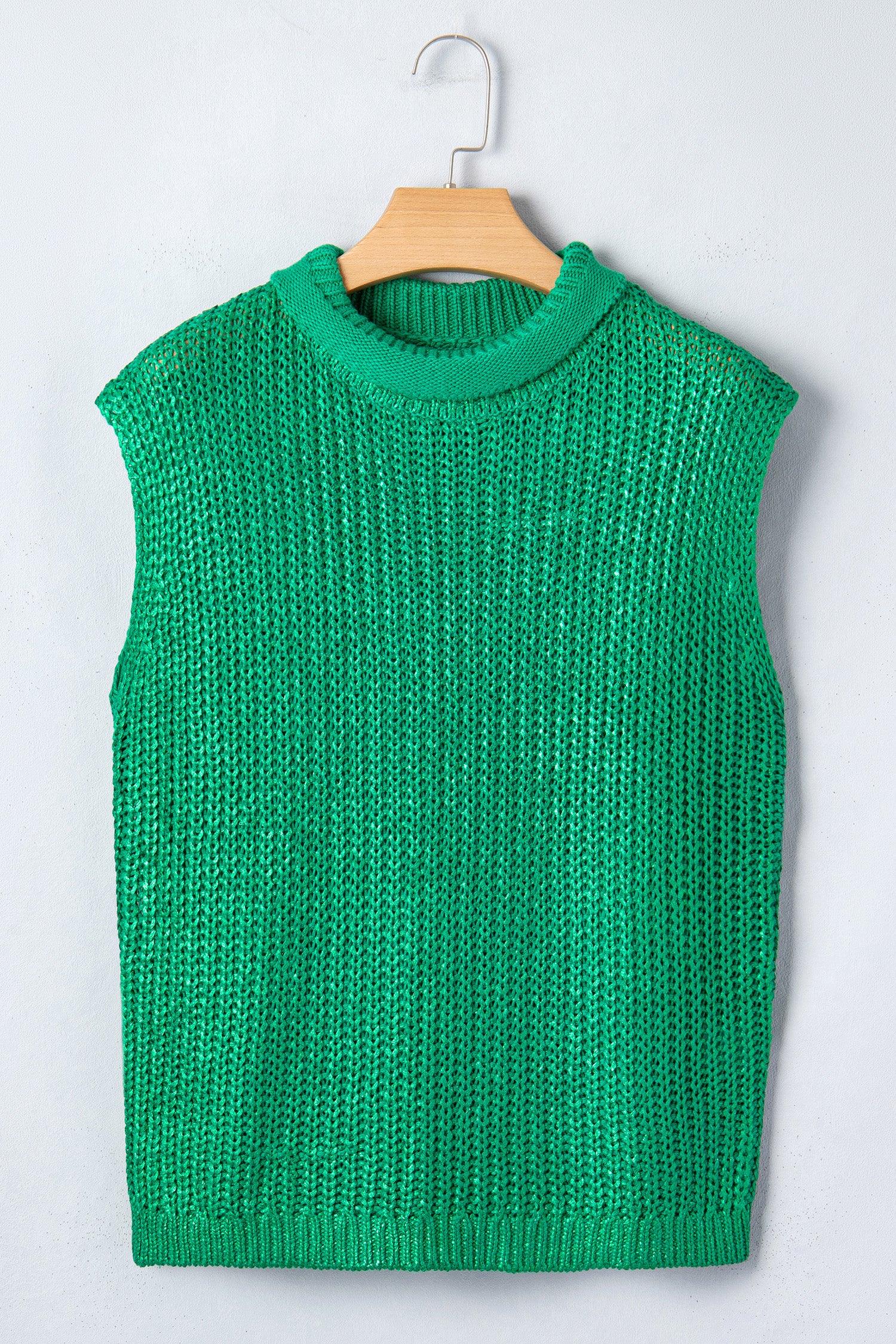 Bright Green Solid Color Knit High Neck Short Sleeve Sweater