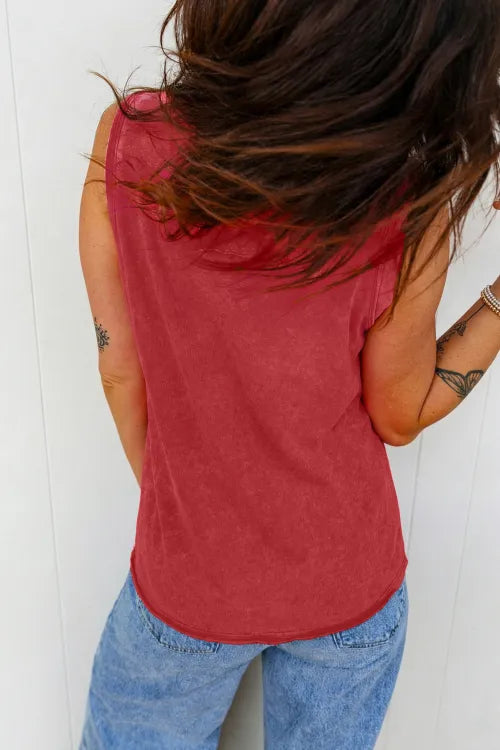 Rose Red Mineral Wash V Neck Tank Top