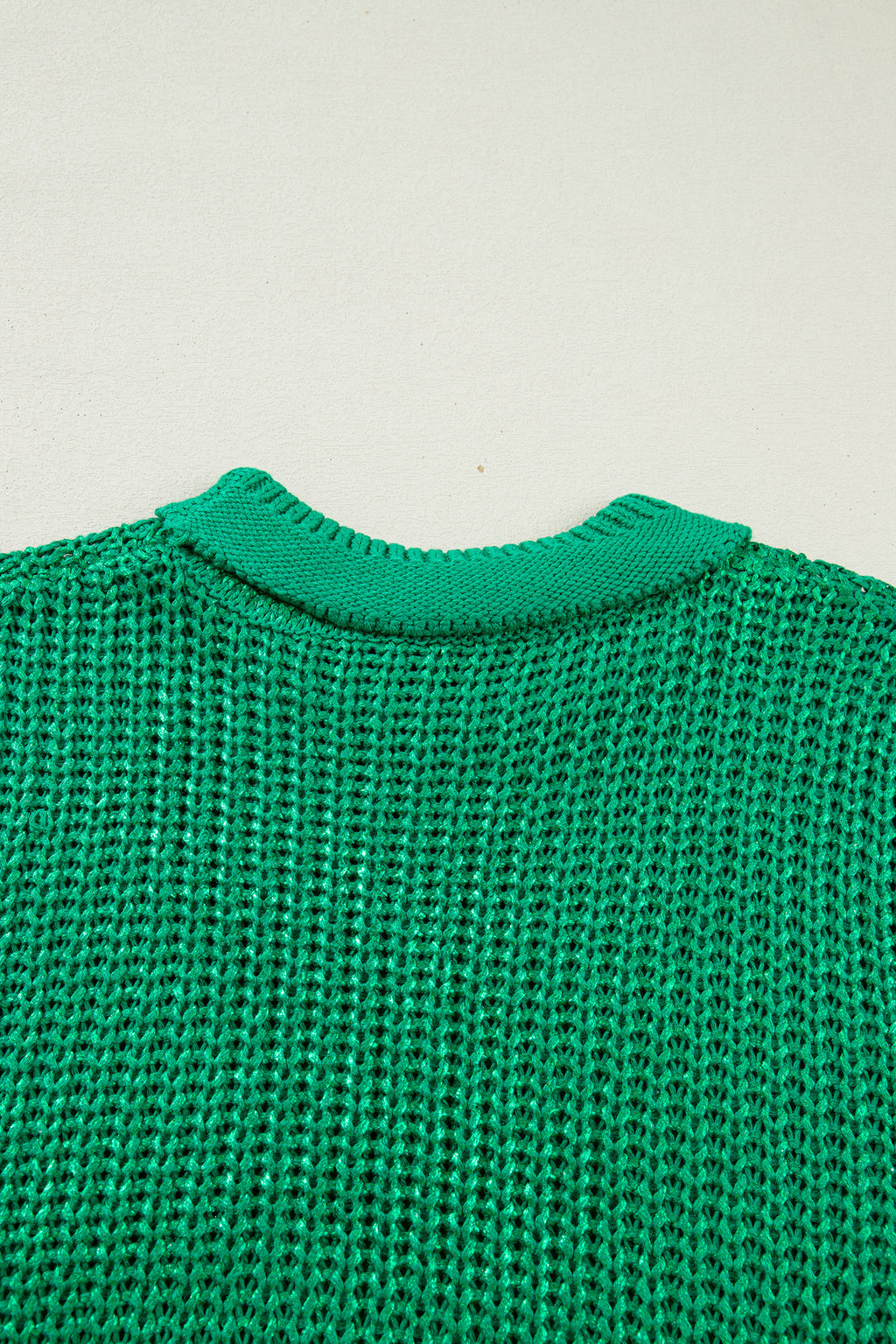 Bright Green Solid Color Knit High Neck Short Sleeve Sweater
