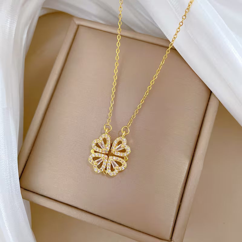 Dainty Heart-Shaped Titanium Steel Necklace with Gold Plating for Women