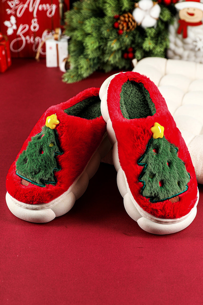Fiery Red Christmas Tree Graphic Thick Sole Plush