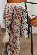 Parchment Geometric Pattern Knit Bohemian Tassel Blanket
