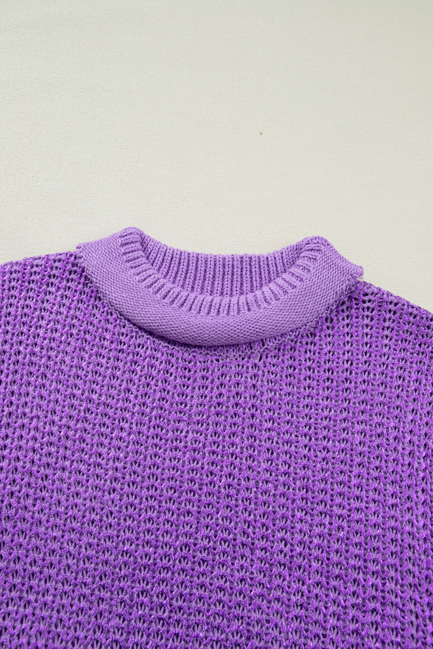 Wisteria Solid Color Knit High Neck Short Sleeve Sweater
