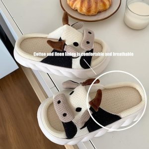 White Cute Cow Pattern Open Toe Slippers