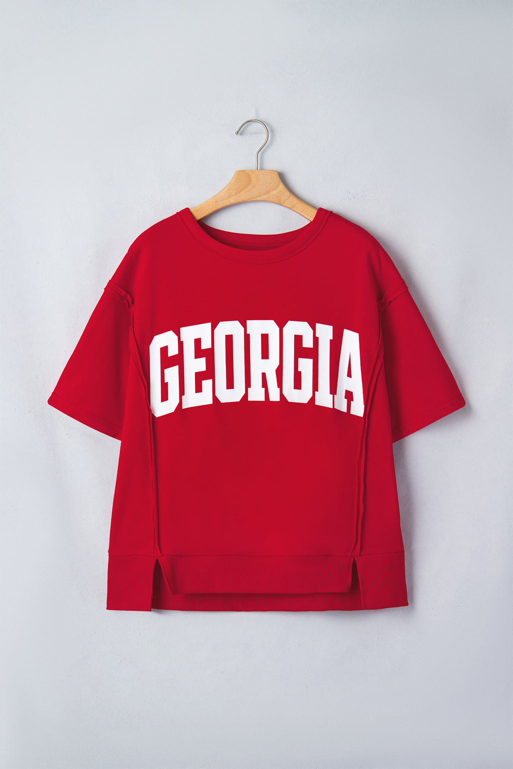 Racing Red GEORGIE Letter Printed Raw Seam Drop Shoulder Loose Tee