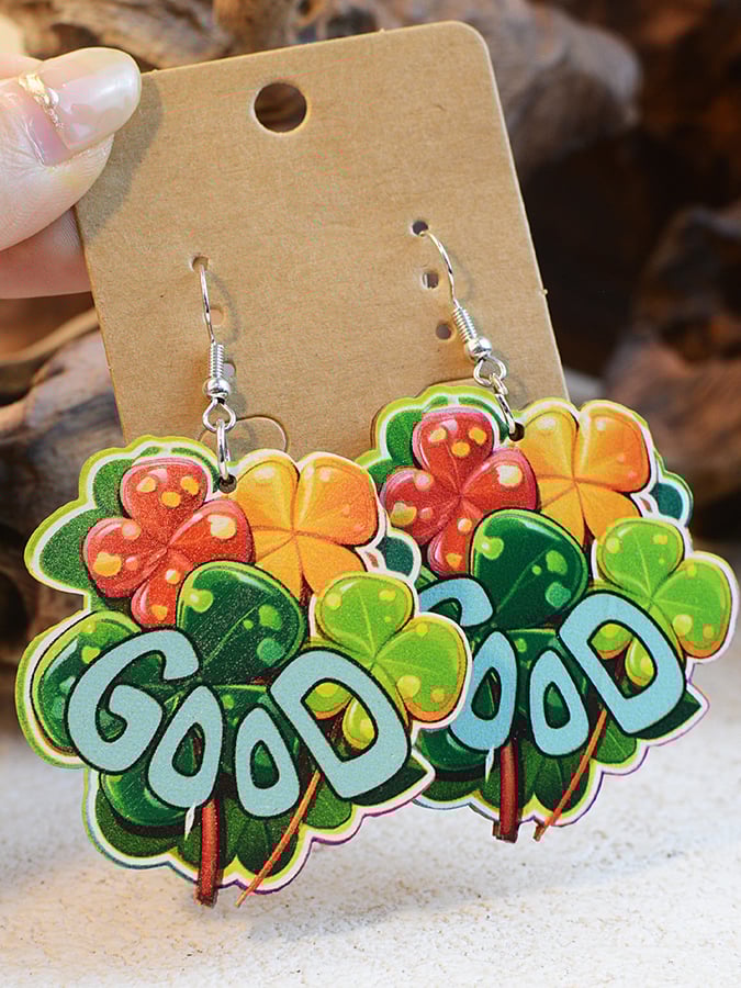 St. Patrick's Day Shamrock Wooden Coin Earrings