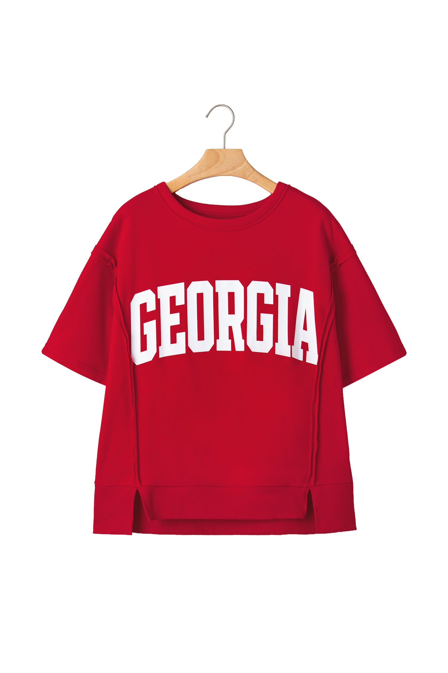 Racing Red GEORGIE Letter Printed Raw Seam Drop Shoulder Loose Tee
