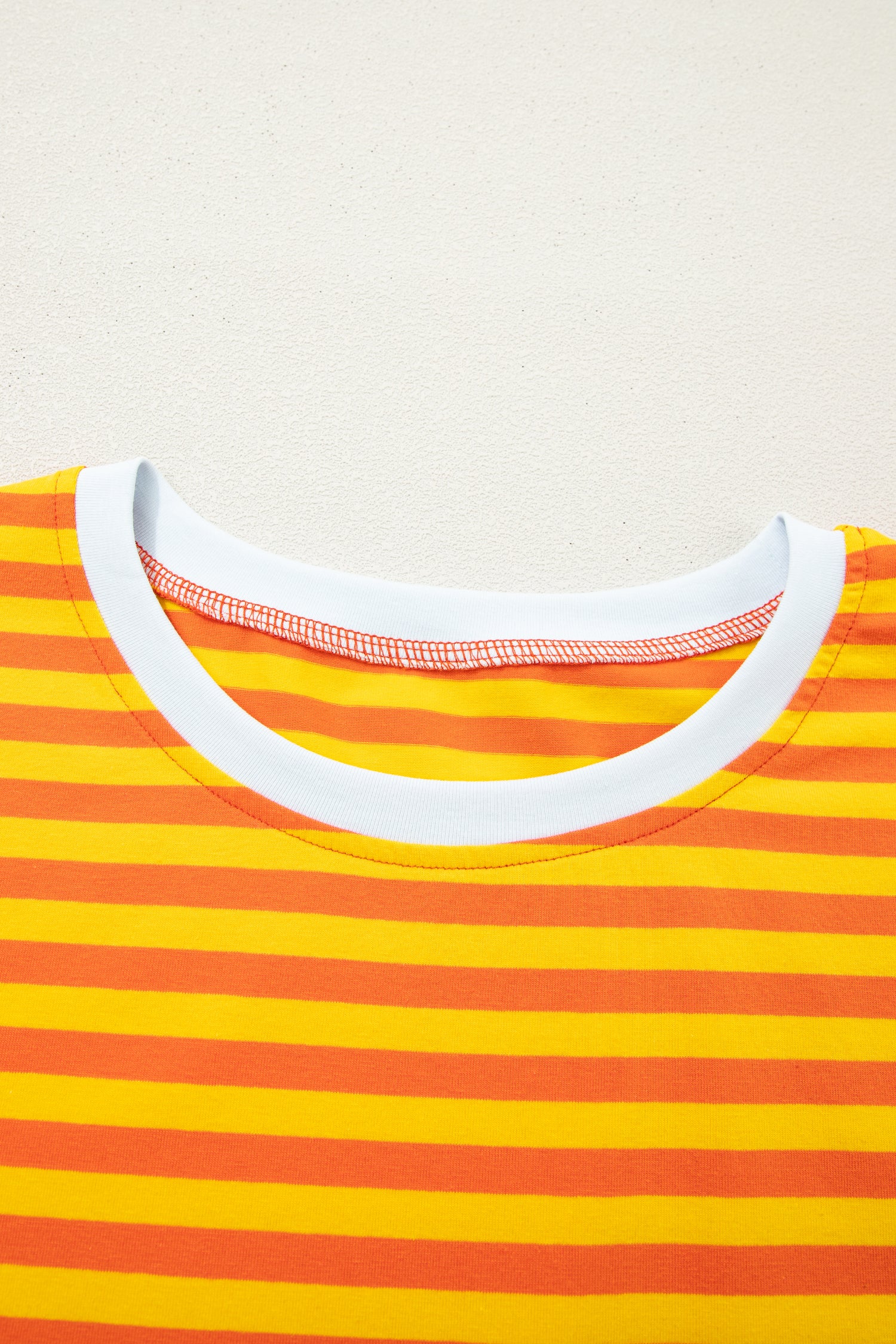 Orange Stripe Contrast Crew Neck Drop Shoulder Loose Tee