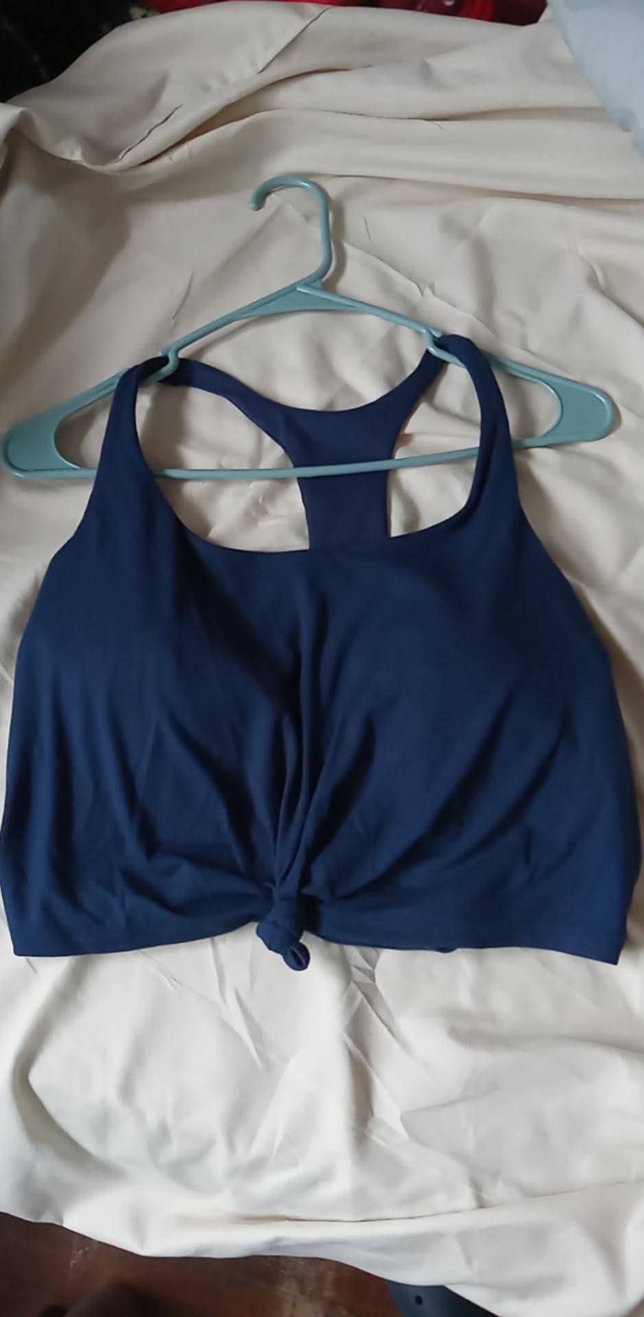 Women's Joy Lab Navy Blue Ribbed Sports Bra Knotted Racerback Size L