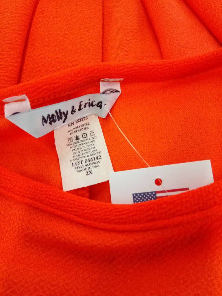 Molly & Erica Plus Size Orange Liverpool Peekaboo Top Hi/Low