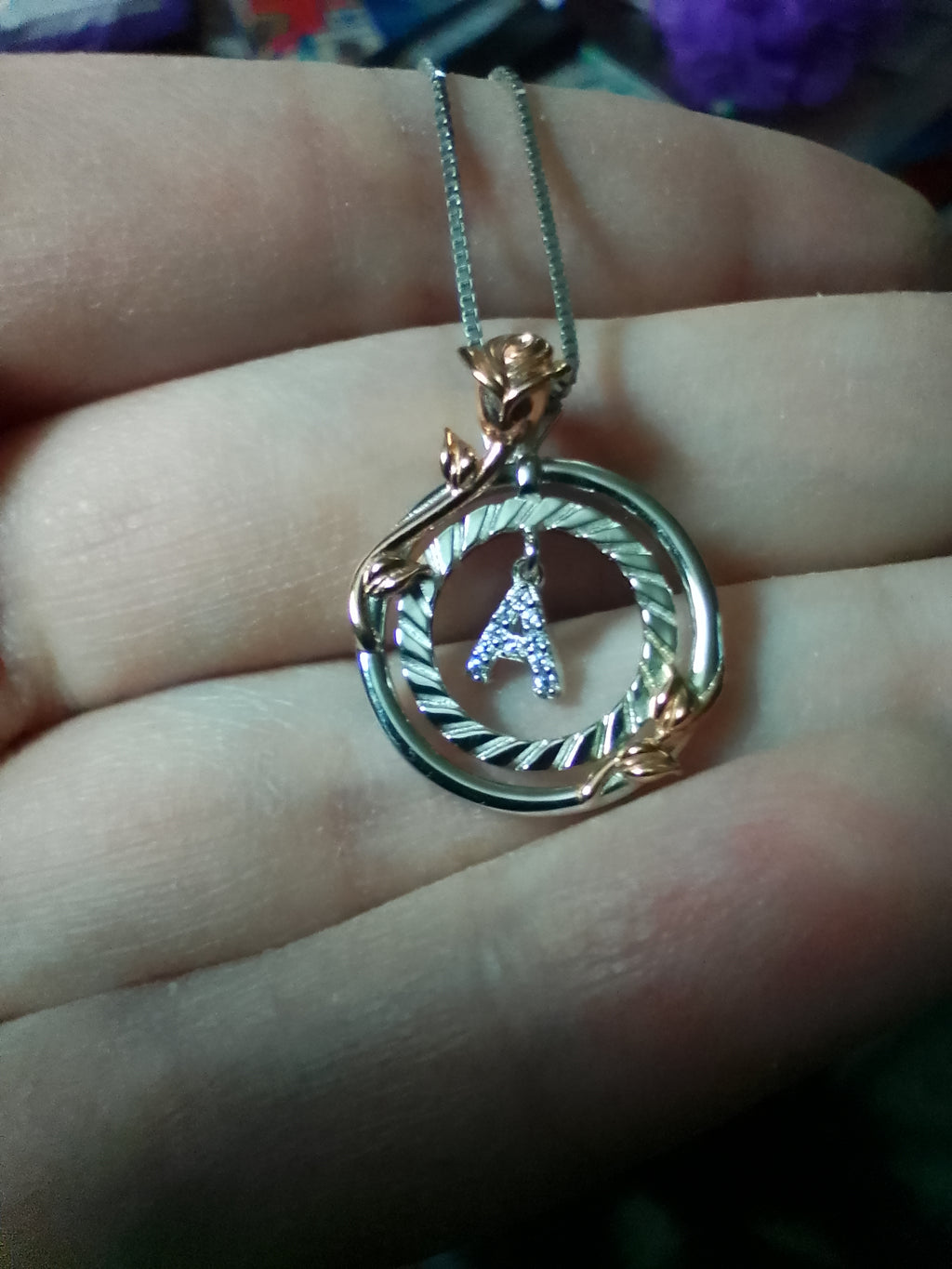 Sterling Silver Rose Gold Flower Initial Necklace