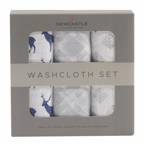 Blue Deer Cotton Washcloth Set 3PK
