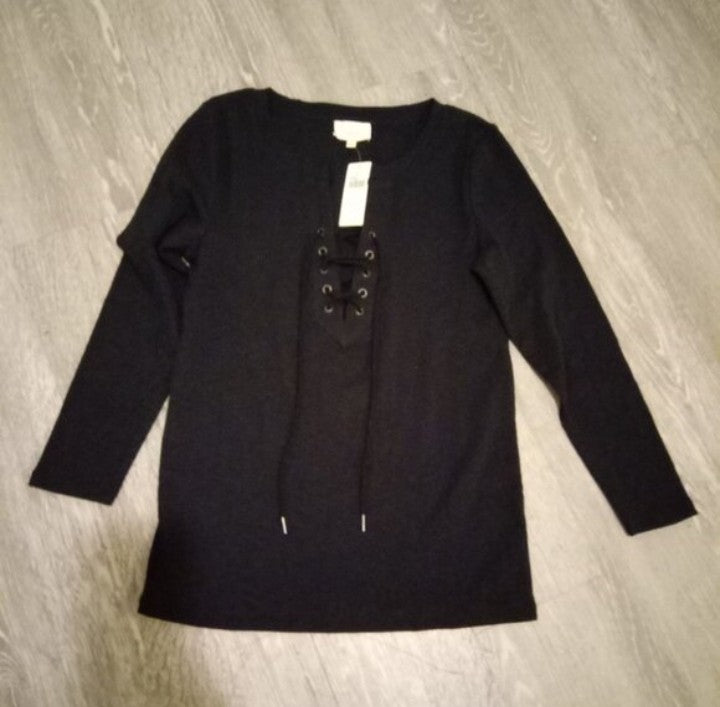 Anthropologie Deletta Black Lace Up Top