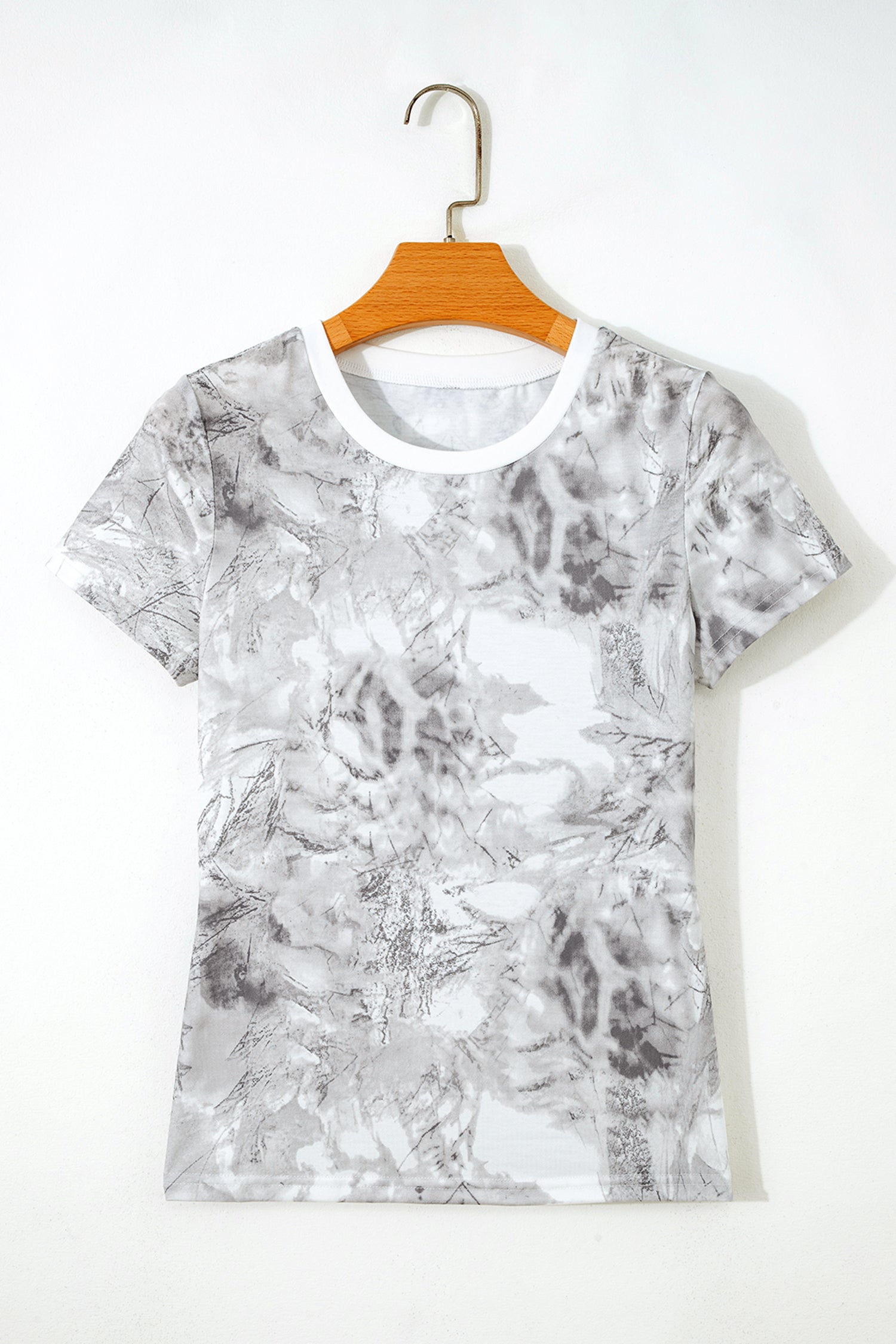 Gray Abstract Woodland Print Slim Fitted T Shirt
