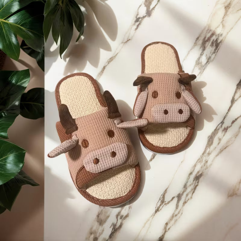 White Cute Cow Pattern Open Toe Slippers
