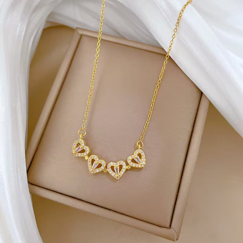 Dainty Heart-Shaped Titanium Steel Necklace with Gold Plating for Women
