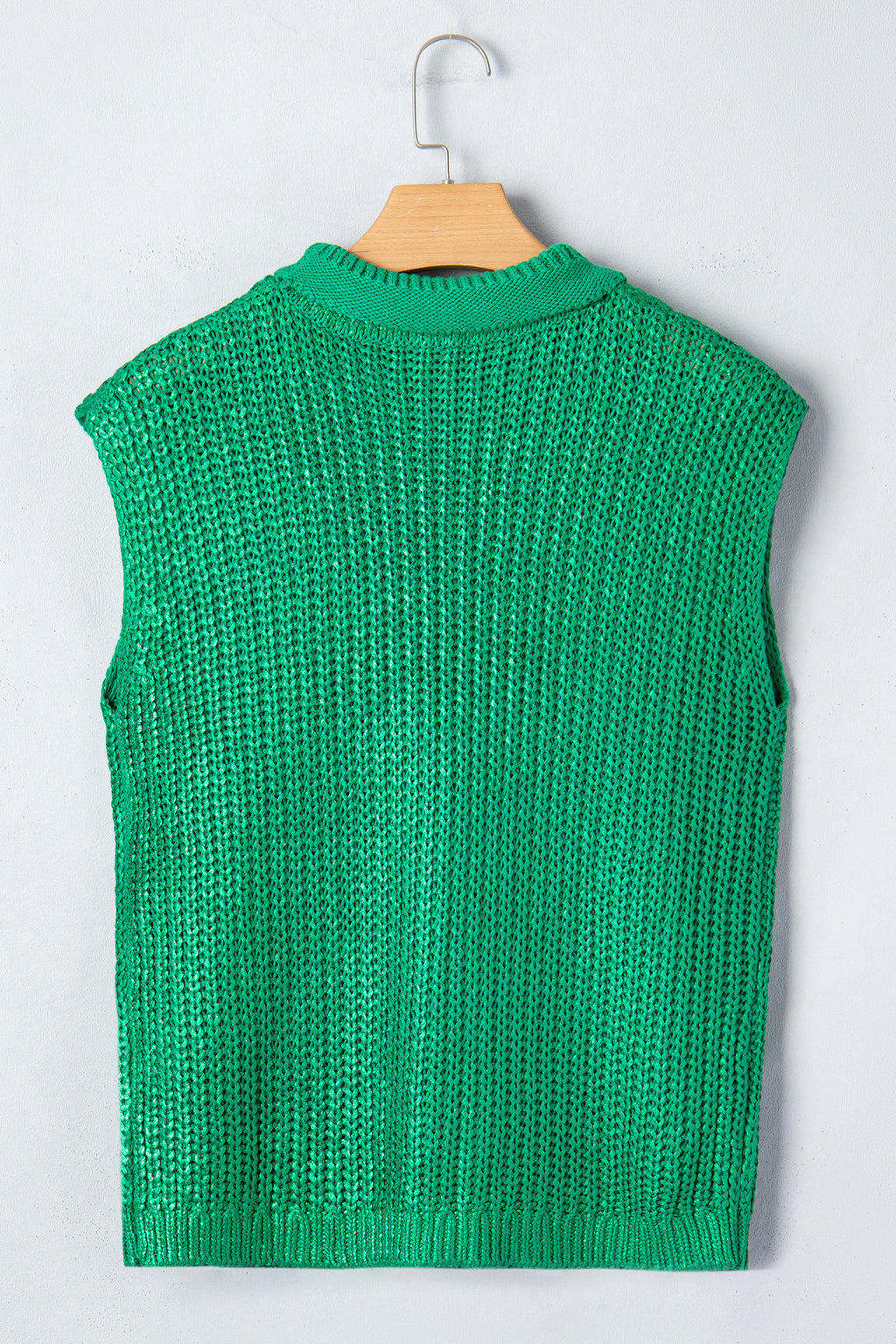 Bright Green Solid Color Knit High Neck Short Sleeve Sweater
