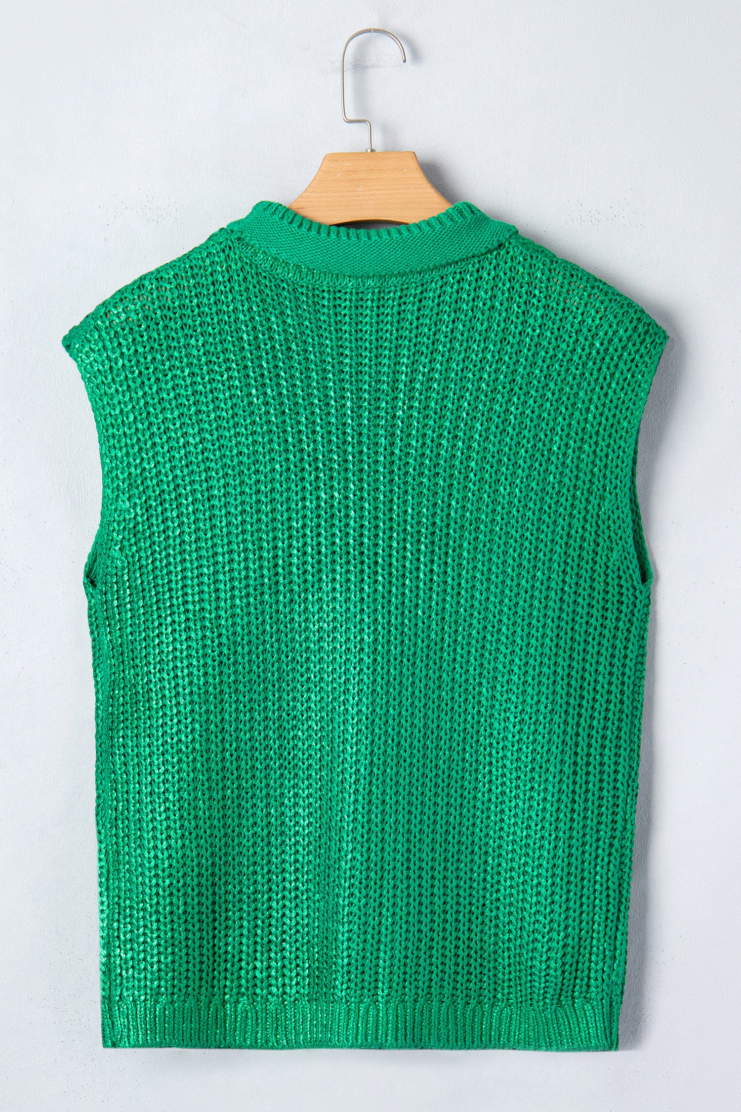 Bright Green Solid Color Knit High Neck Short Sleeve Sweater