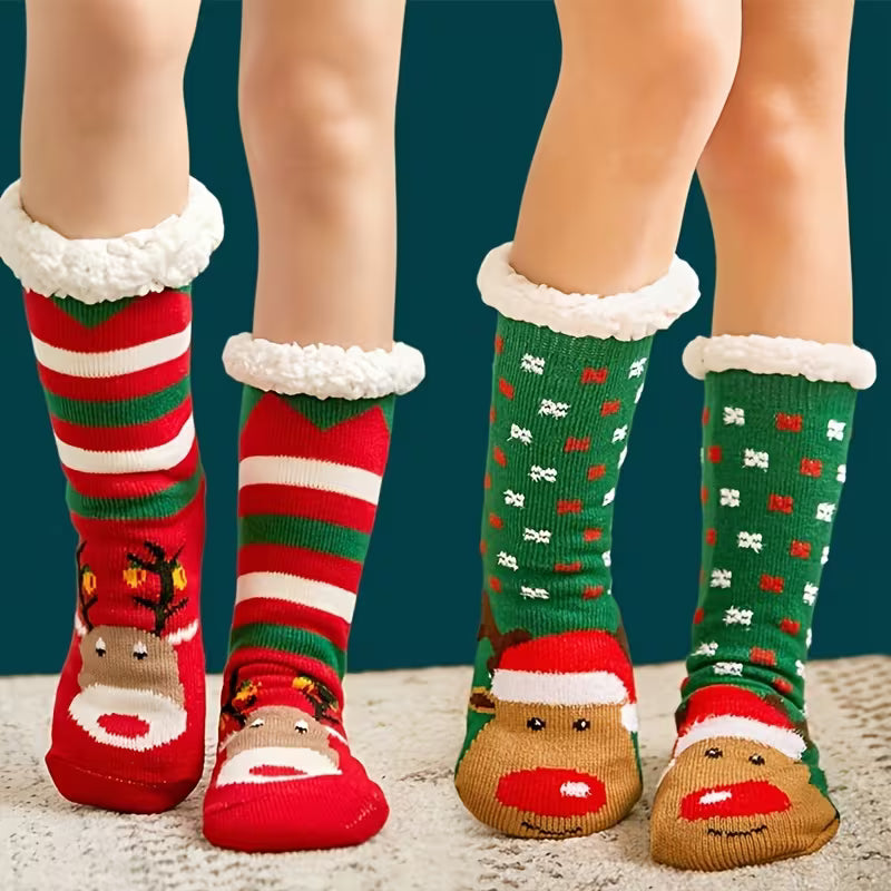 2 Pack Christmas Cartoon Pattern Woolen Knit Socks