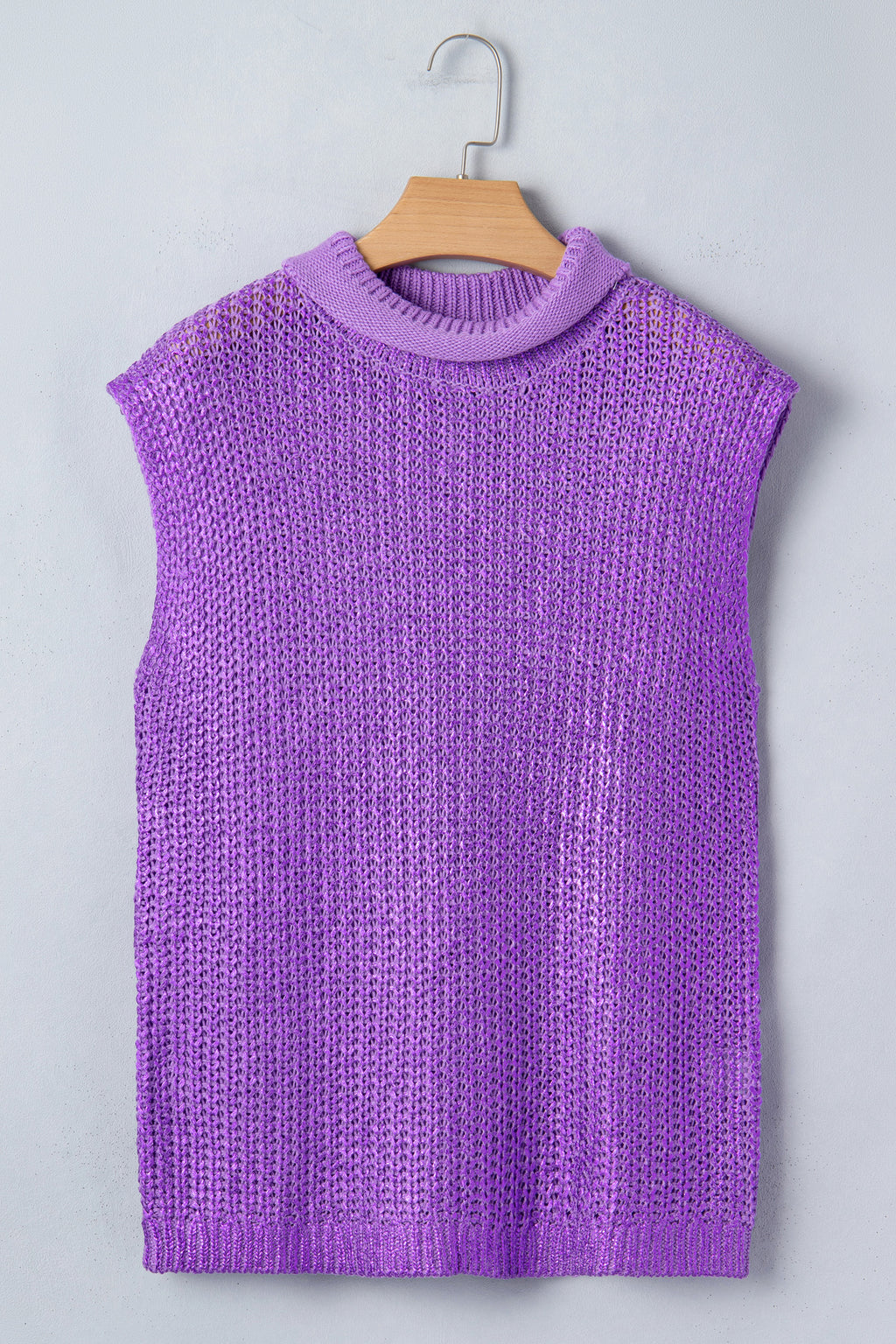 Wisteria Solid Color Knit High Neck Short Sleeve Sweater