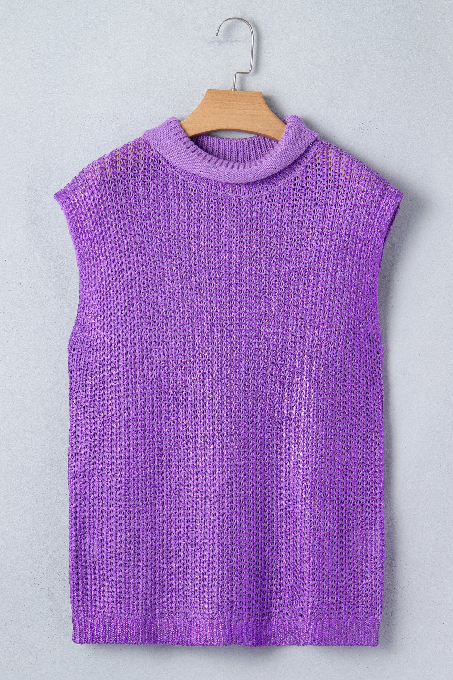Wisteria Solid Color Knit High Neck Short Sleeve Sweater