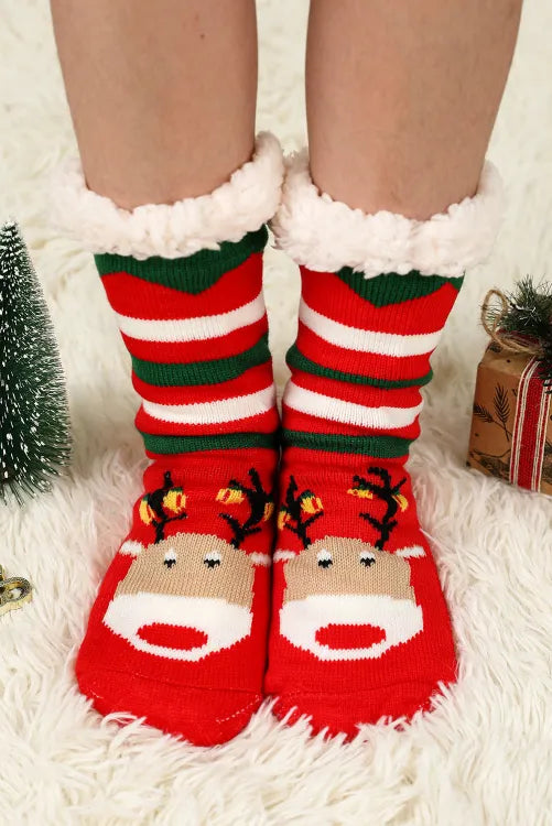 2 Pack Christmas Cartoon Pattern Woolen Knit Socks