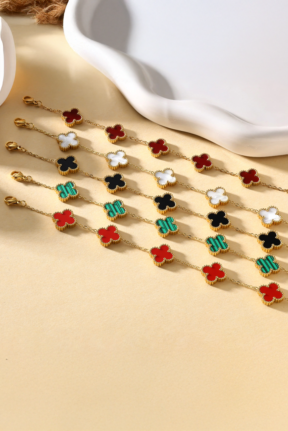 Green St Patricks Four Leaf Clover Chain Bracelet