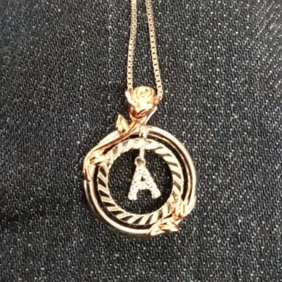 Sterling Silver Rose Gold Flower Initial Necklace