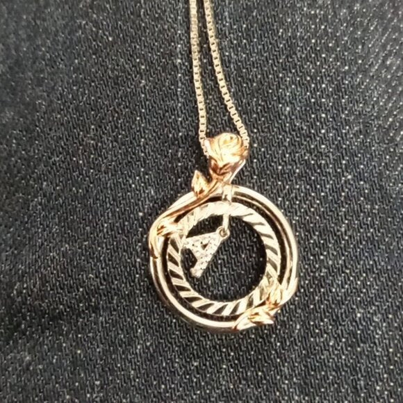 Sterling Silver Rose Gold Flower Initial Necklace