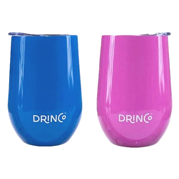 DRINCO® 12oz 2PK Insulated Wine Tumbler Glass (OG Pink/Blue)
